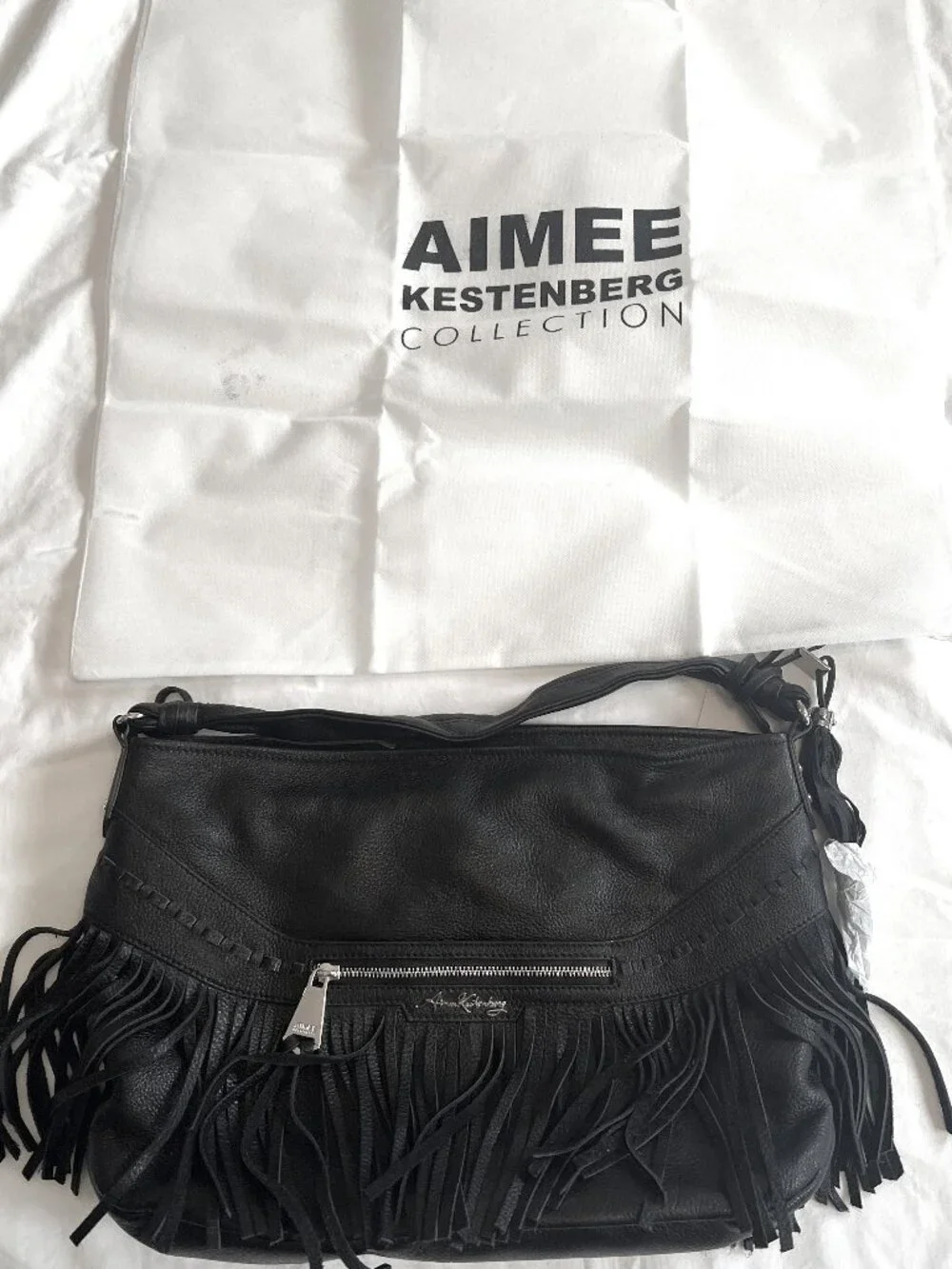 AIMEE KESTENBERG Large Black Fringed Leather Hobo NWT + Dustbag